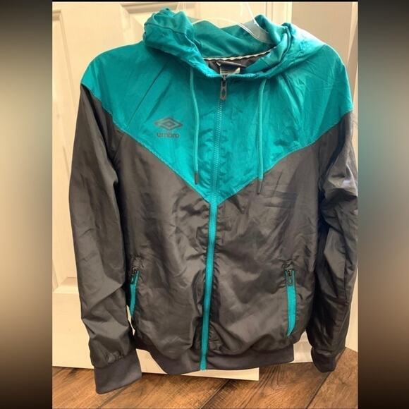 Vintage 90s Two Tone UMBRO Hoodie Soccer Windbreaker Track Mesh Liner Jacket Sm - Picture 1 of 4